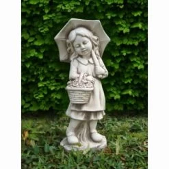 B&M Girl With Umbrella Garden Statue
