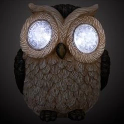 B&M Solar Resin Owl With Crystal Eyes - Brown -B&M Home Sales Store 342059 crystal eyes owl brown copy