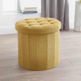 B&M Round Storage Ottoman - Ochre 1 B&M Round Storage Ottoman - Ochre