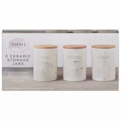 B&M Marble Effect Kitchen Canisters 3pc 7 B&M Marble Effect Kitchen Canisters 3pc -B&M Home Sales Store 356820 storage canisters marble effect tea coffee sugar main 2