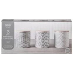B&M Embossed Geometric Storage Canisters 3pc -B&M Home Sales Store 356821 storage canisters geo grey 5