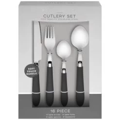 B&M Soft Touch Cutlery Set 16pc - Grey -B&M Home Sales Store 357349 16pc soft touch cutlery set grey