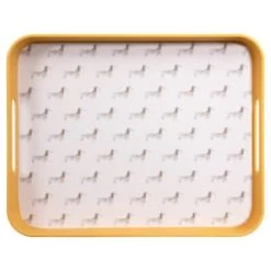 B&M Sausage Dog Bamboo Tray With Handles - Ochre -B&M Home Sales Store 369483 sausage dog printed bamboo tray with handles ochre 2