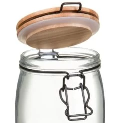 B&M Medium Bamboo Clip Lock Glass Jar -B&M Home Sales Store 369503 medium glass clip lock jar with bamboo lid 2