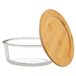 B&M Round Glass Food Containers With Bamboo Lid 2pk -B&M Home Sales Store 376822 2 round glass food containers