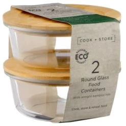 B&M Round Glass Food Containers With Bamboo Lid 2pk -B&M Home Sales Store 376822 2 round glass food containers 5