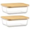 B&M Rectangular Glass Food Containers With Bamboo Lids 2pk