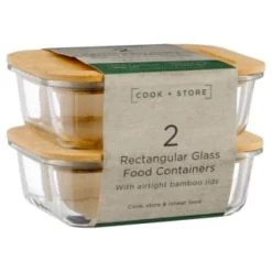 B&M Rectangular Glass Food Containers With Bamboo Lids 2pk -B&M Home Sales Store 376824 2pk regular glass food containers1