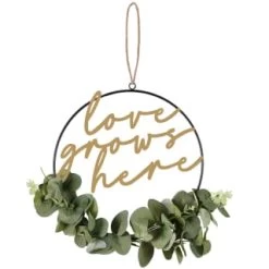 B&M Botanical Garden Hanging Hoop With Slogan 9 B&M Botanical Garden Hanging Hoop With Slogan -B&M Home Sales Store 379615 botanical garden metal hoop with gold wording and leaves love grows here