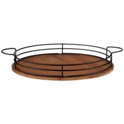 B&M Black Wire & Wood Serving Tray