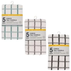 B&M Essentials Check Tea Towels - Black 5pk -B&M Home Sales Store 380235 5pk check tea towels main
