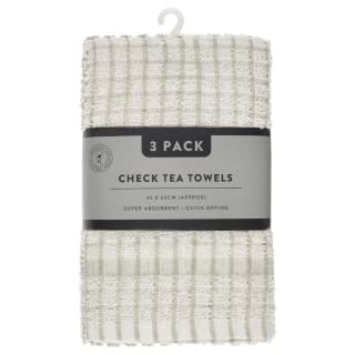 B&M Check Tea Towels - Sage 3pk 1 B&M Check Tea Towels - Sage 3pk