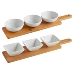 B&M Set Of 3 Serving Bowls With Bamboo Tray - Square -B&M Home Sales Store 380368 3pk serving boards with bamboo tray main