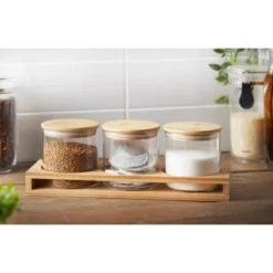 B&M Natural Home Glass Jars In Bamboo Stand 3pk -B&M Home Sales Store 380530 3pk natural home glass jars in bamboo stand 2