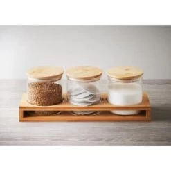B&M Natural Home Glass Jars In Bamboo Stand 3pk -B&M Home Sales Store 380530 3pk natural home glass jars in bamboo stand