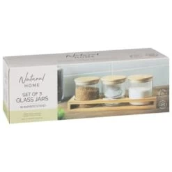 B&M Natural Home Glass Jars In Bamboo Stand 3pk -B&M Home Sales Store 380530 3pk natural home glass jars in bamboo stand 7