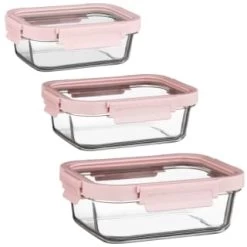 B&M Pink Glass Food Container - Medium -B&M Home Sales Store 380659 380660 380661 glass food container pink large 1