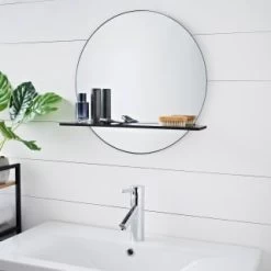 B&M Bathroom Mirror With Wooden Shelf