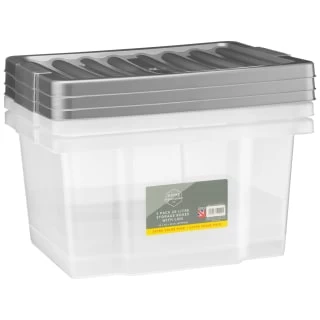 B&M Clear Storage Boxes With Lids 3pk 20L 1 B&M Clear Storage Boxes With Lids 3pk 20L