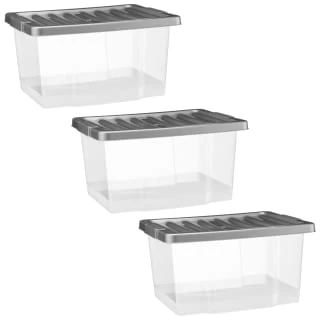 B&M Clear Storage Boxes With Lids 3pk 20L 2 B&M Clear Storage Boxes With Lids 3pk 20L - Image 2