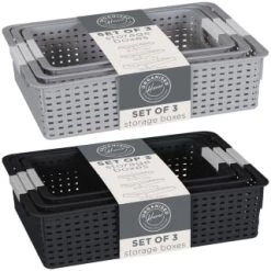 B&M Set Of Three Storage Baskets - Black -B&M Home Sales Store 384207 3pk storage boxes main