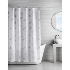 B&M Metallic Printed Shower Curtain - Silver Leaves -B&M Home Sales Store 390584 printed shower curtain leaf
