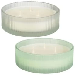 B&M Frosted 3 Wick Candle - White -B&M Home Sales Store 392776 frosted ribbed glass 3 wick candle group