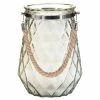 B&M Large Faceted Glass Candle With Rope Handle - Cream