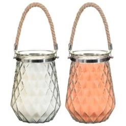 B&M Large Faceted Glass Candle With Rope Handle - Cream -B&M Home Sales Store 392940 superbloom large faceted glass candle with rope handle group 2
