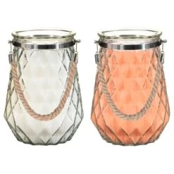 B&M Large Faceted Glass Candle With Rope Handle - Cream -B&M Home Sales Store 392940 superbloom large faceted glass candle with rope handle group