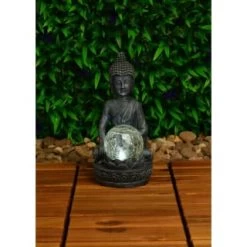B&M Assorted Sitting Solar Buddha Garden Ornament 11 B&M Assorted Sitting Solar Buddha Garden Ornament -B&M Home Sales Store 393441 sitting buddha garden ornament with solar crackle ball
