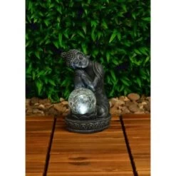 B&M Assorted Sitting Solar Buddha Garden Ornament 13 B&M Assorted Sitting Solar Buddha Garden Ornament -B&M Home Sales Store 393441 sitting buddha garden ornament with solar crackle ball 3