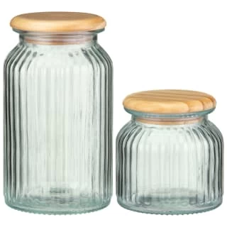 B&M Small Ribbed Glass Jar With Wooden Lid 4 B&M Small Ribbed Glass Jar With Wooden Lid - Image 4