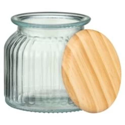 B&M Small Ribbed Glass Jar With Wooden Lid 5 B&M Small Ribbed Glass Jar With Wooden Lid -B&M Home Sales Store 394427 ribbed glass jar with wooden lid small