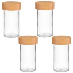 B&M Set Of 4 Glass Spice Jars With Bamboo Wood Base 9 B&M Set Of 4 Glass Spice Jars With Bamboo Wood Base -B&M Home Sales Store 394437 set of 4 glass spice jars with bamboo wood lid and base group