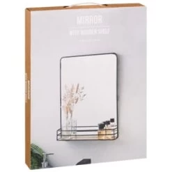 B&M Black Mirror With Wooden Shelf -B&M Home Sales Store 394590 black mirror with wooden shelf 2