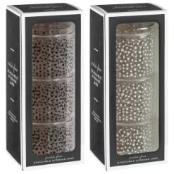 B&M Printed Glass Stackable Storage Jars 3pc - White -B&M Home Sales Store 396484 3pk printed glass stackable storage jars group